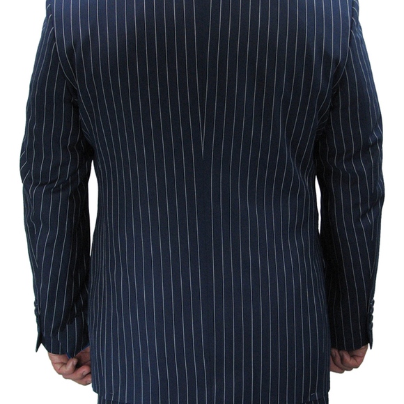 2-Piece Men's Double Breasted Pinstripe Suit-Blue - Picture 4 of 5